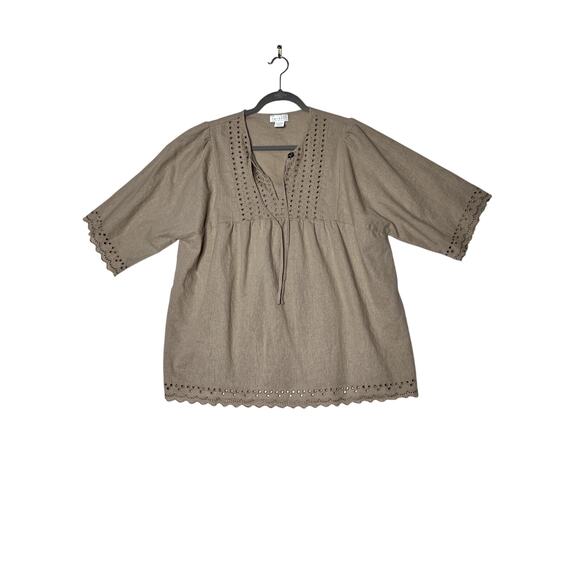 Tweeds womens size 1X top   beige linen blend eyelet boho chic, minimalist - Picture 1 of 6